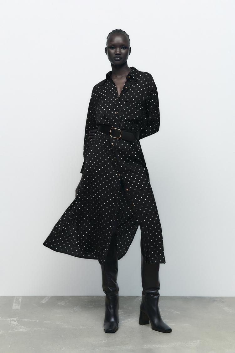 POLKA DOT SHIRT DRESS Black White ZARA United Kingdom